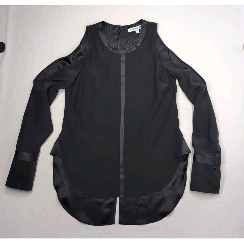 Elizabeth and James XS 100% Silk black cold-shoulder blouse high-low Whimsigoth‎